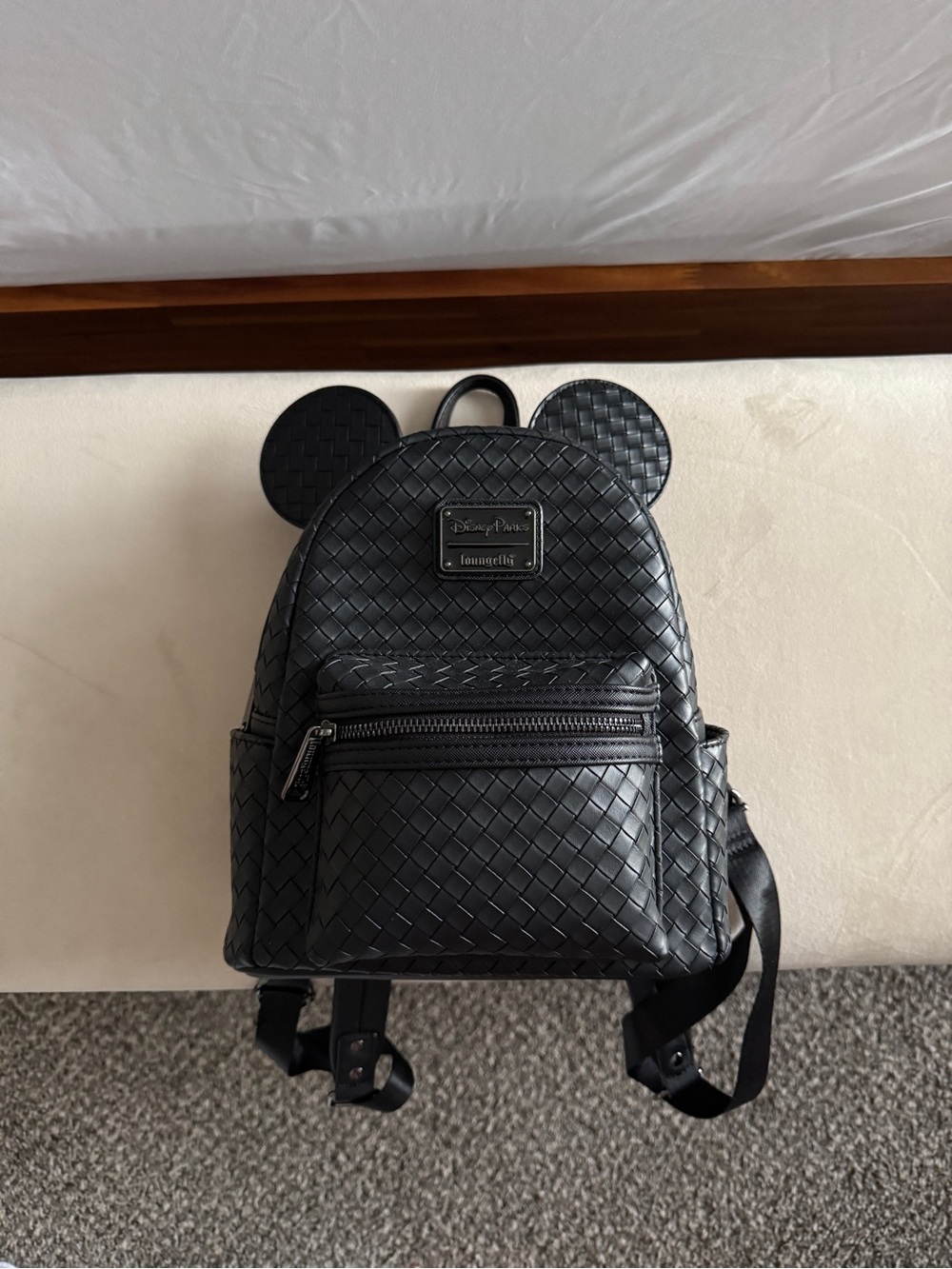 Disney Black Woven Mini Backpack with Ear Silhouette